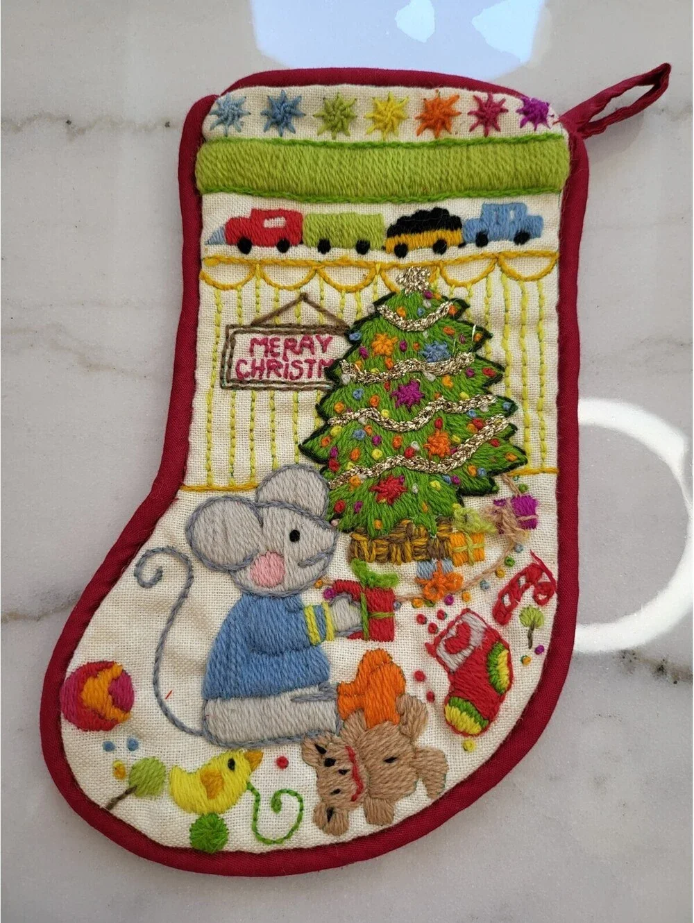 Vintage OOAK Hand Stitched Christmas Stocking Ornament 1950s 8